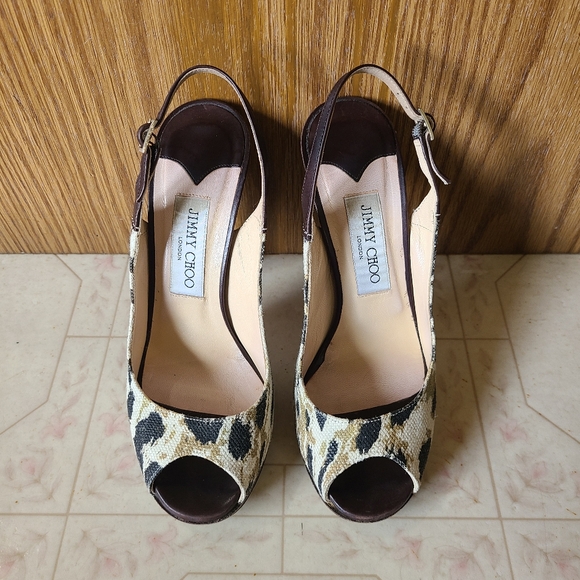 Jimmy Choo Animal Print Canvas Slingback Heels Size 37 - Picture 3 of 10